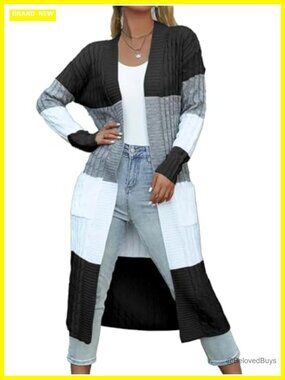 Long Duster Open Front Cardigan Chunky Cable Knit Plus Size Sweater